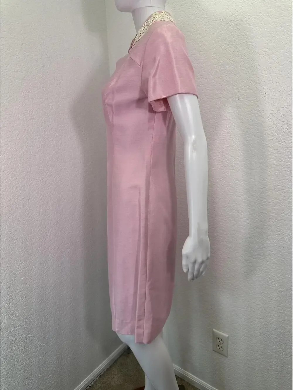 VTG 1960s Pastel Pink Occasion Dress + Coat Silk Blend Church Handmade Sz 8